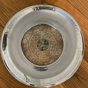 Vintage silver tray with lace and flowers